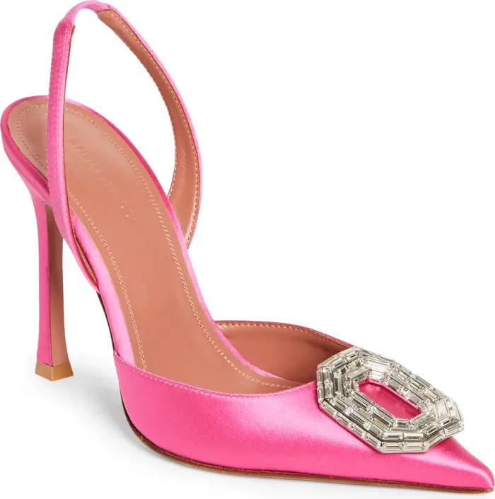 Amina Muaddi Camelia Crystal Buckle Satin Slingback Pump (Women) | Nordstrom | Nordstrom