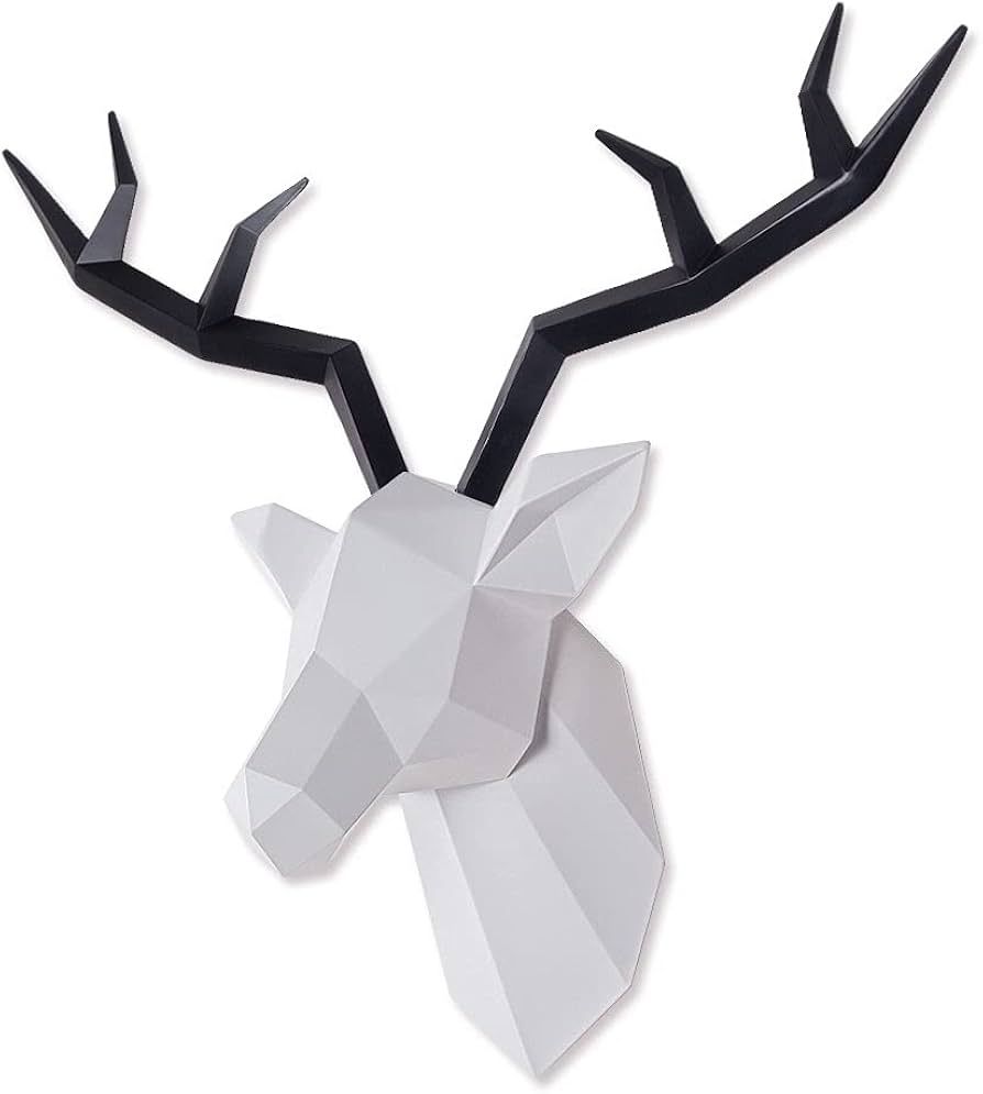 TIANCENTRAL H Deer Head Wall Decor Faux Taxidermy Resin Animal Head Wall Art Geometric White Deer He | Amazon (US)