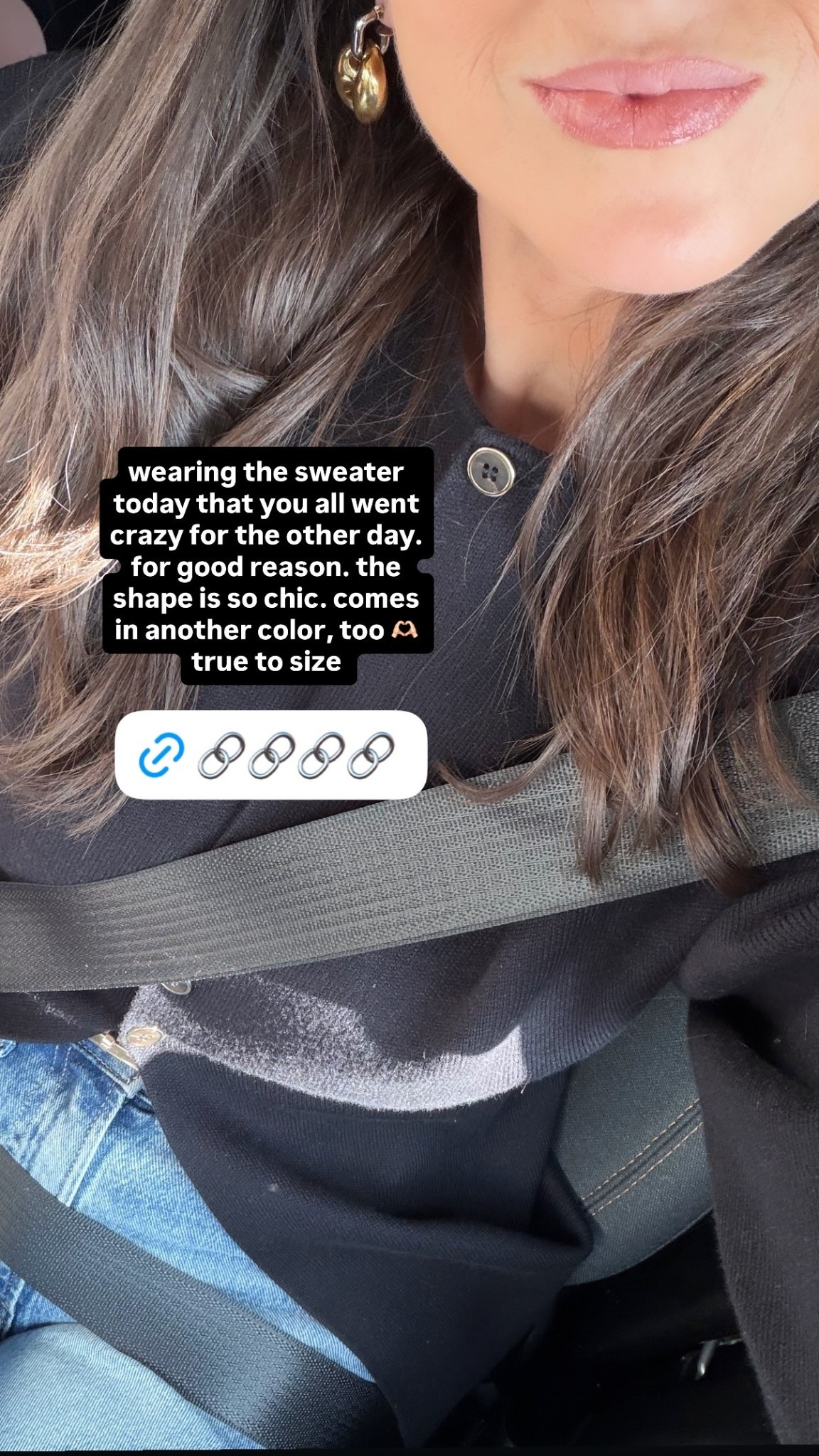 wearing the sweater today that you all went crazy for the other day. for good reason. the shape is so chic. comes in another color, too 🫶🏻true to size