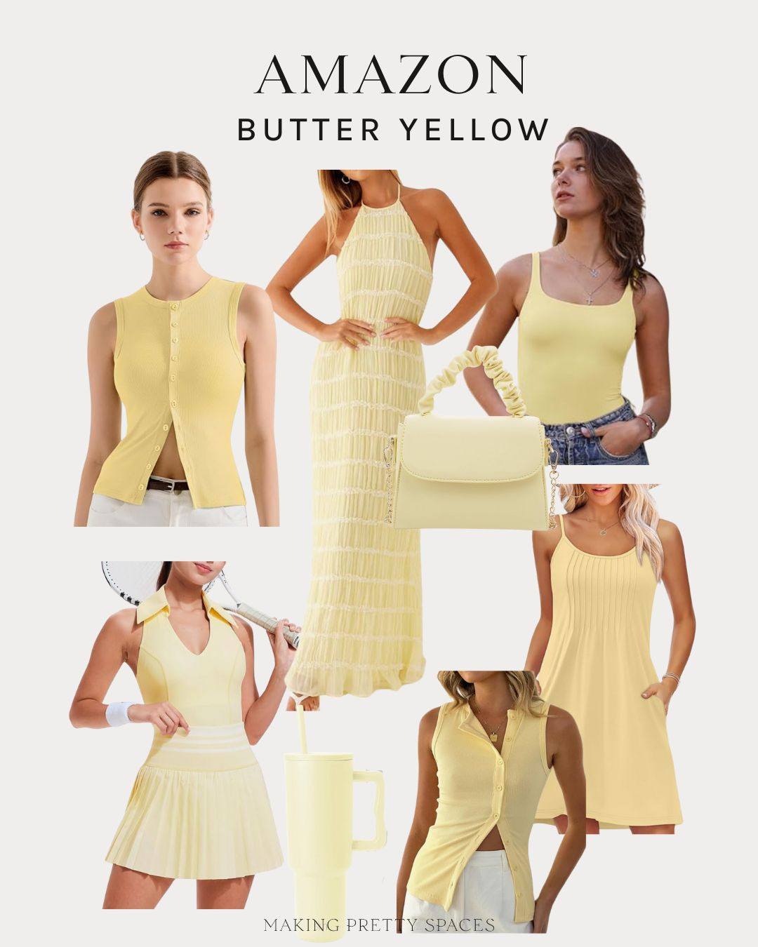 Shop the color of the season! Butter yellow, trending, fashion, Amazon finds, Amazon fashion, Simple Modern, yellow dress, yellow tank top, bodysuit, activewear 

 #LTKActive #LTKFindsUnder50 #LTKStyleTip