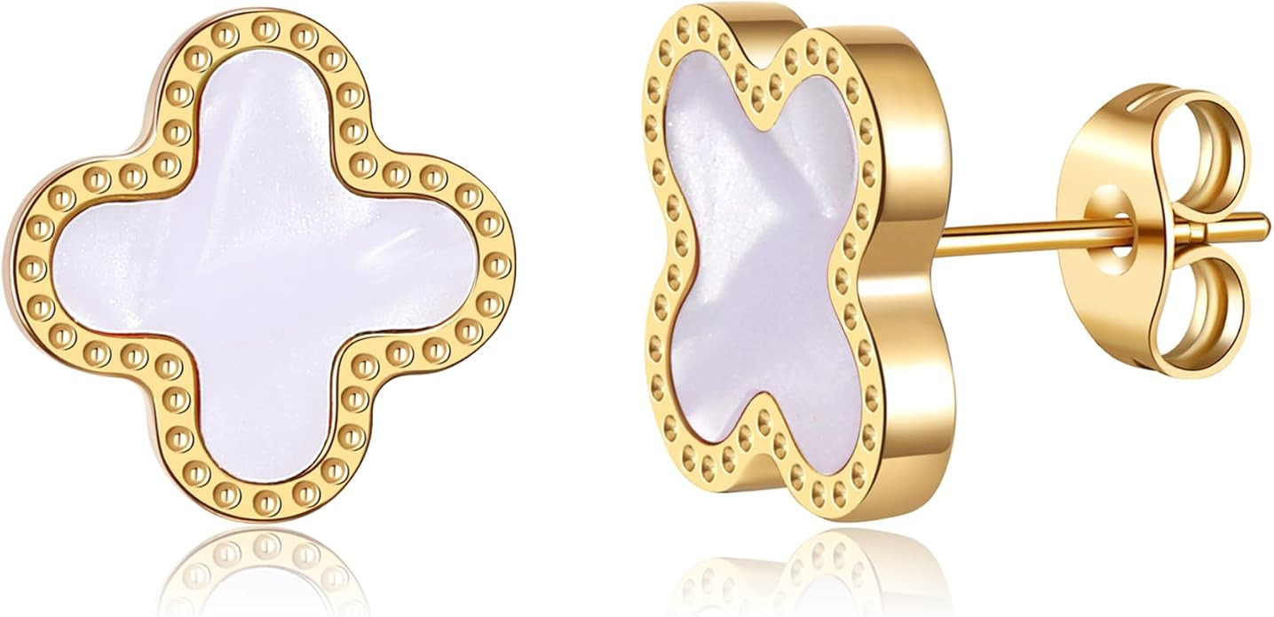 18K Gold Plated Clover Earrings for Women Four Leaf Clover Stud Earrings Lucky Dangle Earrings Je... | Amazon (US)