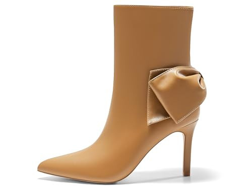 Coutgo Womens High Heel Ankle Boots Pointed Toe Bow Side Zipper Booties Stiletto Winter Booties Casual Dress Shoes, Khaki, Size 8.5 | Amazon (US)