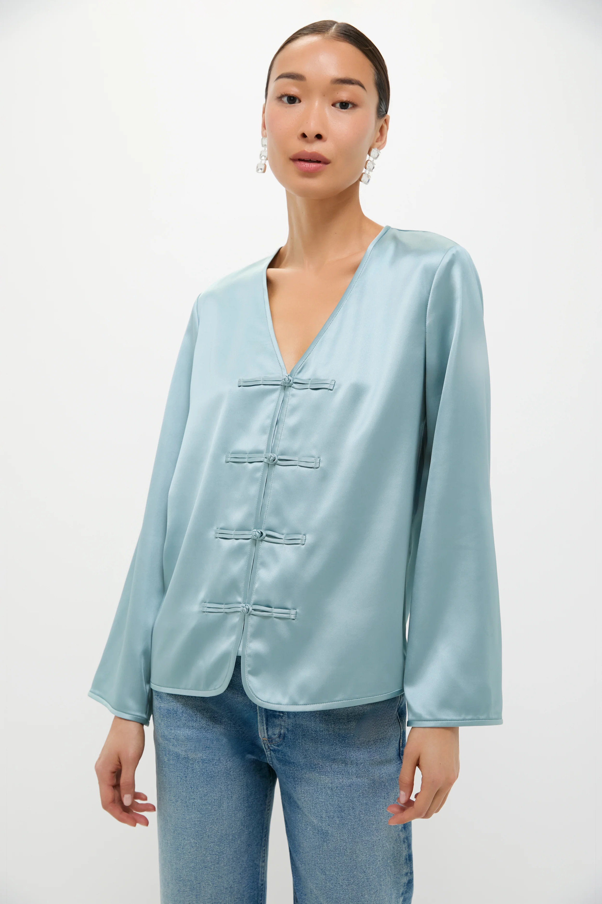 Ice Blue Satin Tatiana Blouse | Tuckernuck (US)