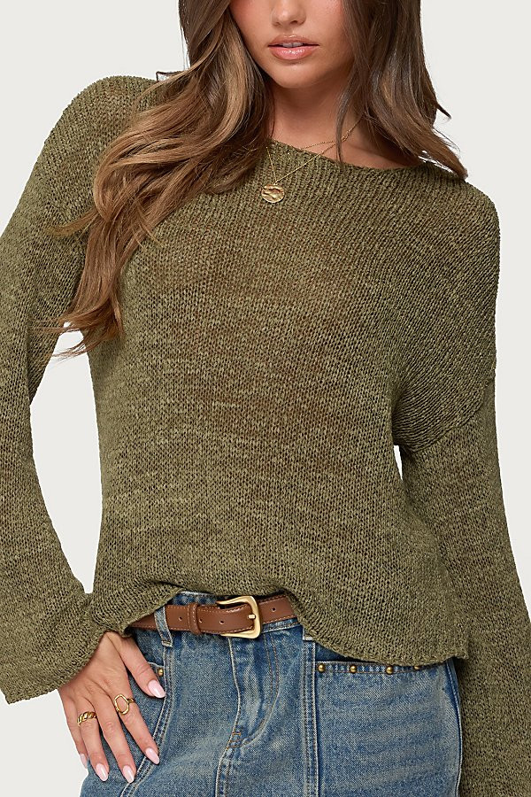 Edikted Drop Shoulder Light Knit Sweater in Olive, Women's at Urban Outfitters | Urban Outfitters (US and RoW)