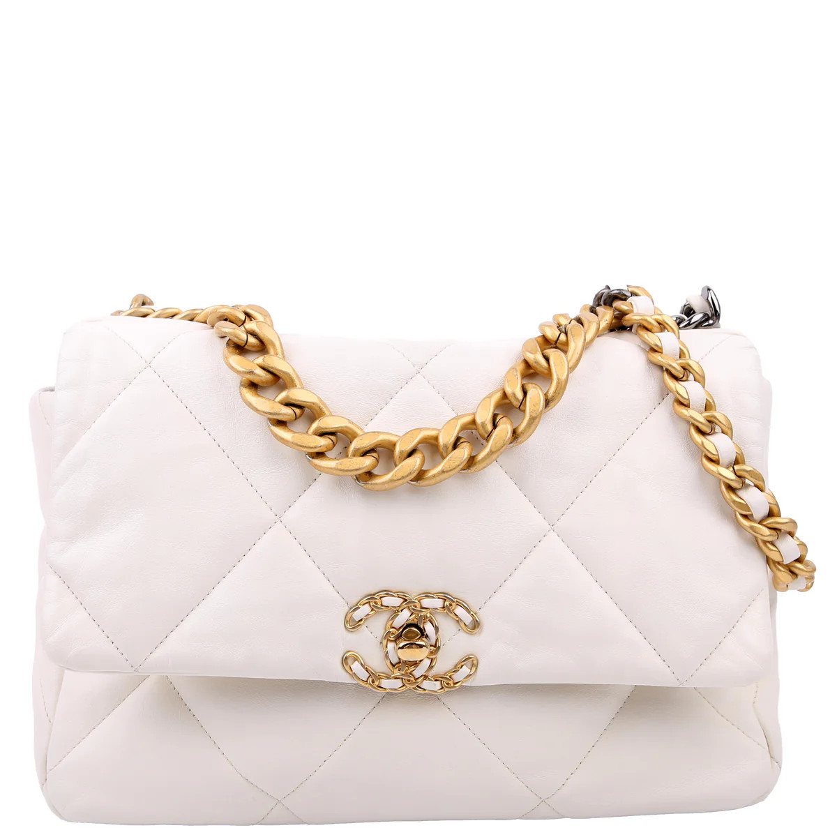 Quilted Goatskin 19 Large Flap White | Keeks Designer Handbags