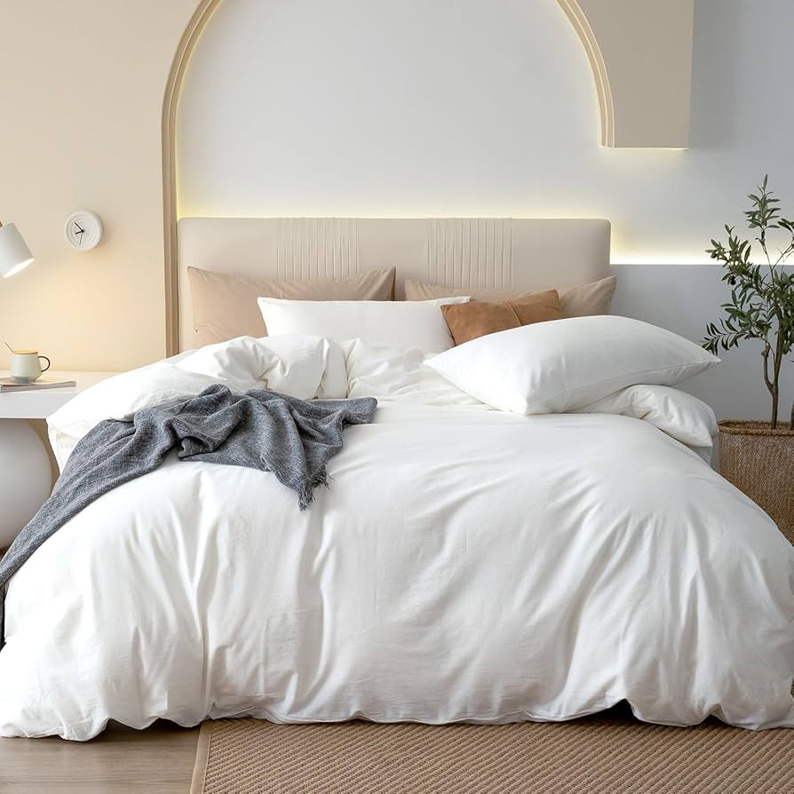 JIYUAN King Size Duvet Cover Set, 3-Piece - 100% Washed Cotton, Linen-Like Soft & Breathable with... | Amazon (US)