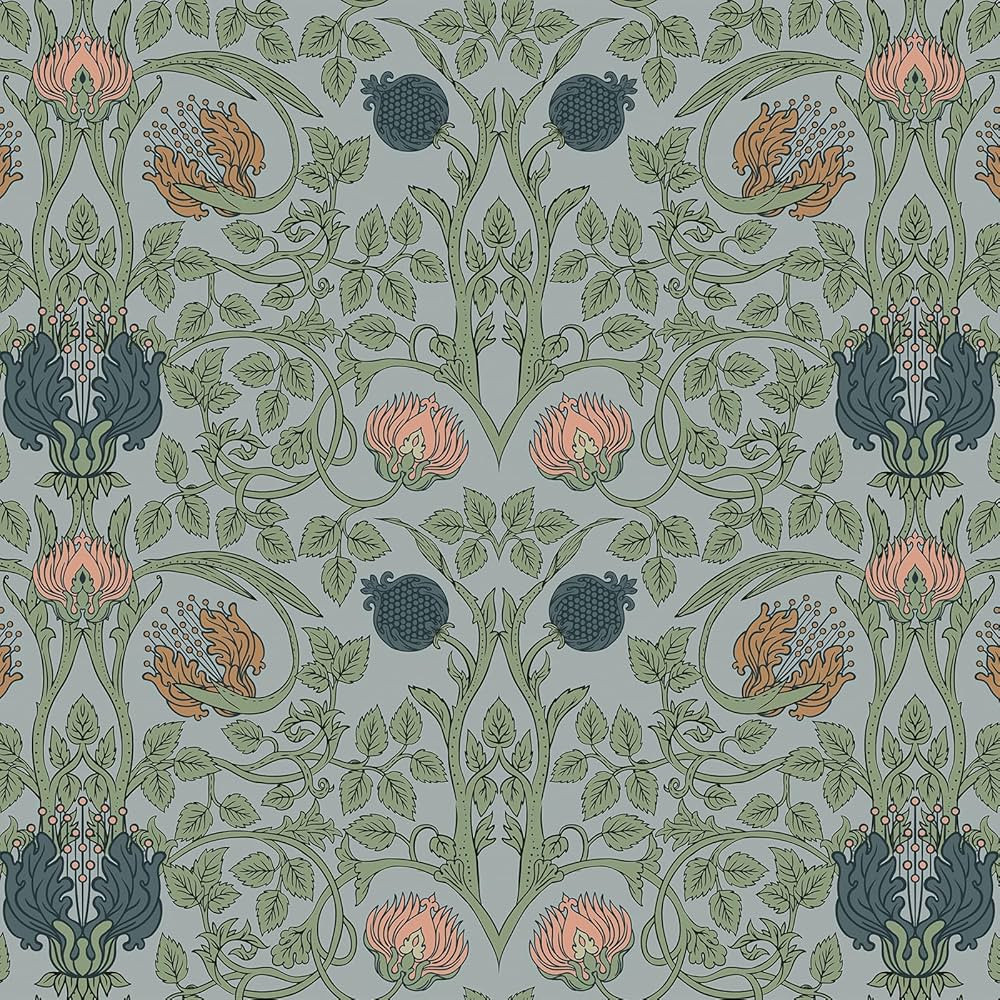 VEELIKE Retro Blue Floral Wallpaper Peel and Stick Vintage Floral Art Deco Wallpaper for Bedroom ... | Amazon (US)