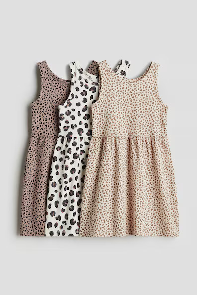 H & M - 3-pack Printed Cotton Dresses - Brown | H&M (US + CA)