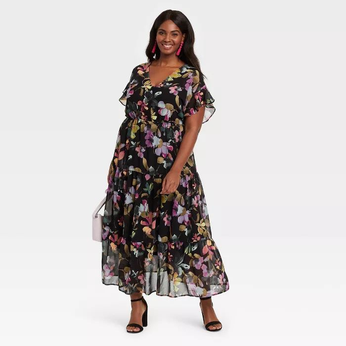 Women's Plus Size Flutter Short Sleeve Chiffon Dress - Ava & Viv™ | Target