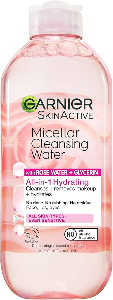 Garnier SkinActive Agua de limpieza micelar con agua de rosa y glicerina, hidratante todo en 1, p... | Amazon (US)
