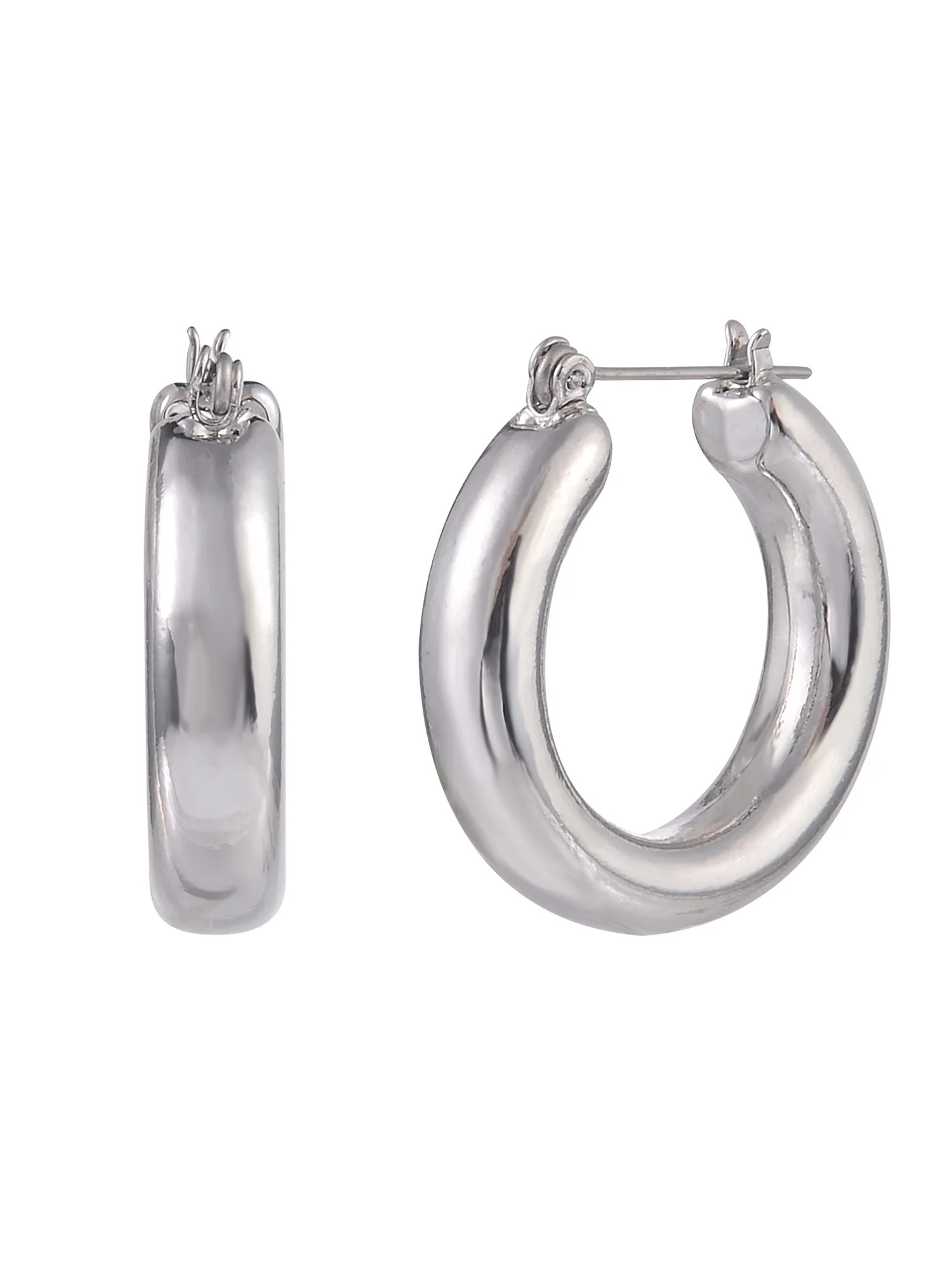 Time and Tru Adult Female Silver-Tone Thick Click-It Hoop Earring | Walmart (US)