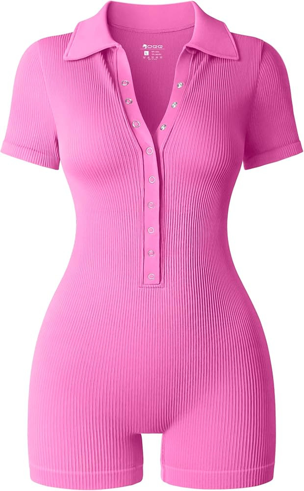 OQQ Women Yoga Rompers Ribbed V Neck Stretch Tummy Control Exercise Rompers | Amazon (US)