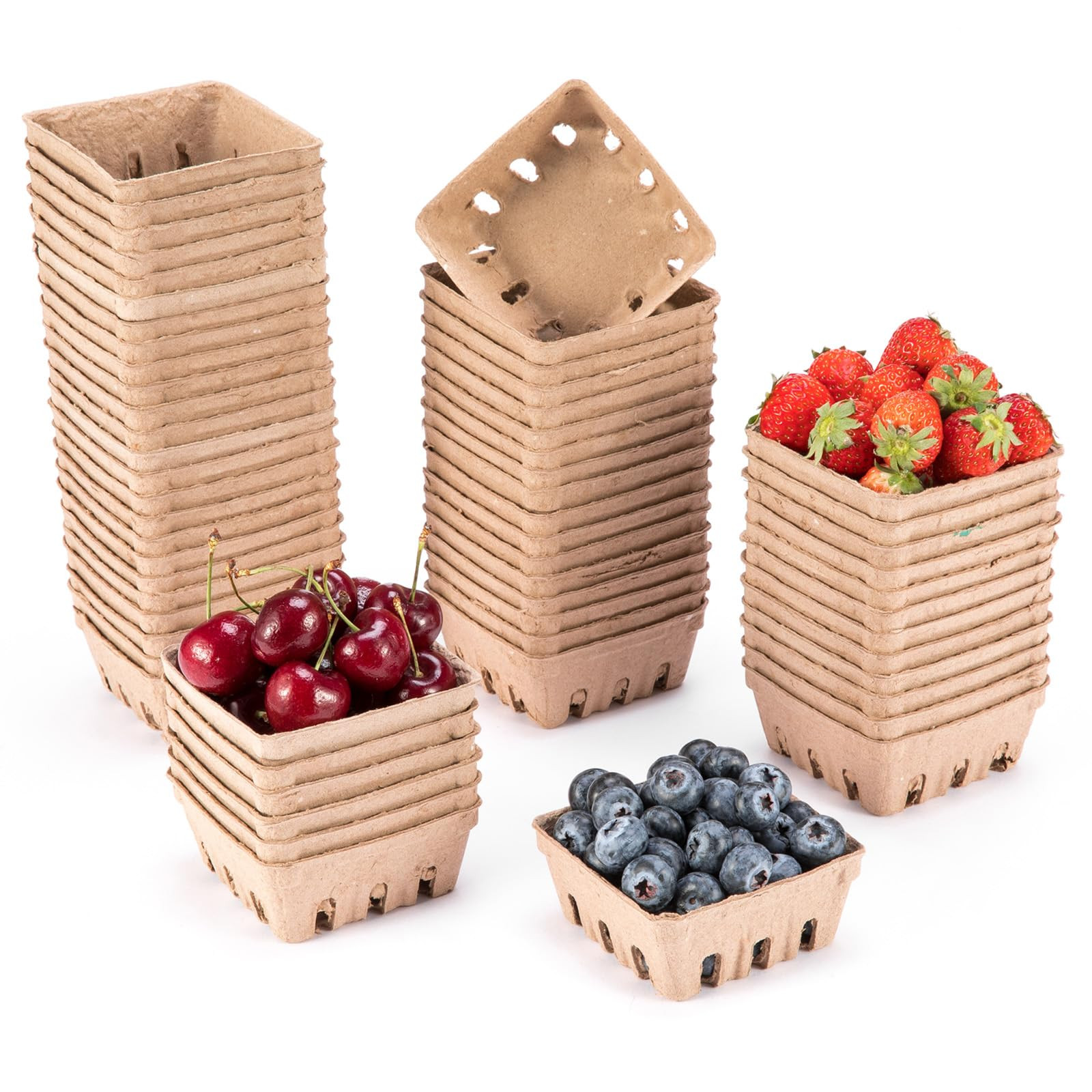 PARBEE 60 Pack Pulp Fiber Berry Basket, Molded Containers Vented for Strawberry Blueberry Raspber... | Amazon (US)