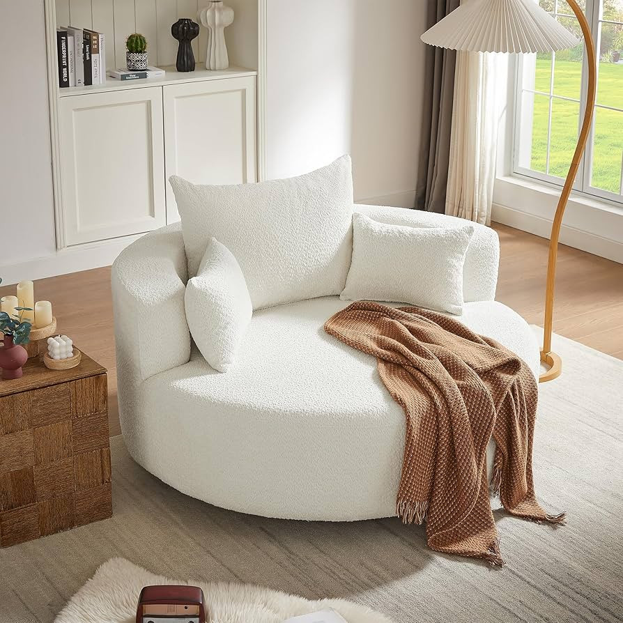 Oversized 360° Swivel Barrel Chair for Living Room, Modern Comfy 56.3'' Round Boucle Reading Acc... | Amazon (US)