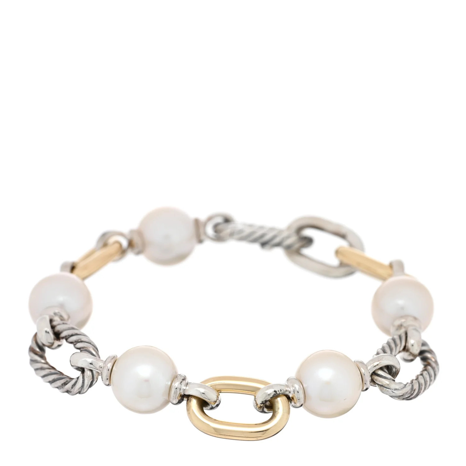 David Yurman Sterling Silver 18K Yellow Gold Cultured Pearl DY Madison Link Chain Bracelet 173541... | FASHIONPHILE (US)