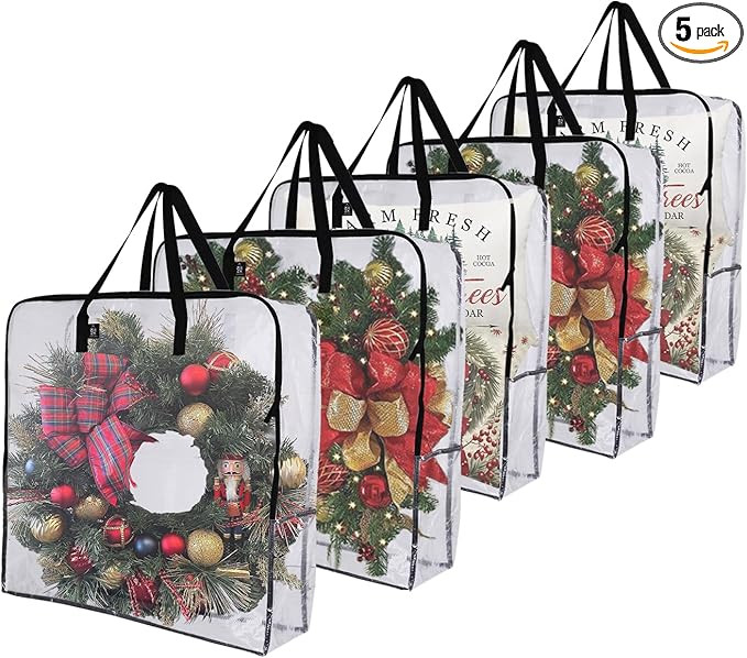 VENO 5 Pack Wreath Storage Bag and Christmas Decoration Garland Container, Moving and Packing Sup... | Amazon (US)