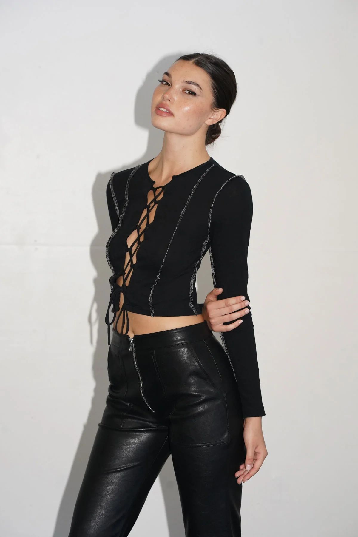 Kodie Lace Up Top - Black | LNA Clothing