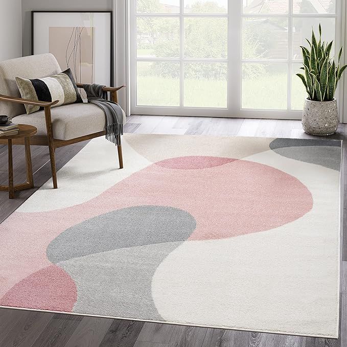 Abani Rugs Cream and Pink 5’3” x 7’6” (5'x8')  Contemporary mid-Century Rug with Beige a... | Amazon (US)