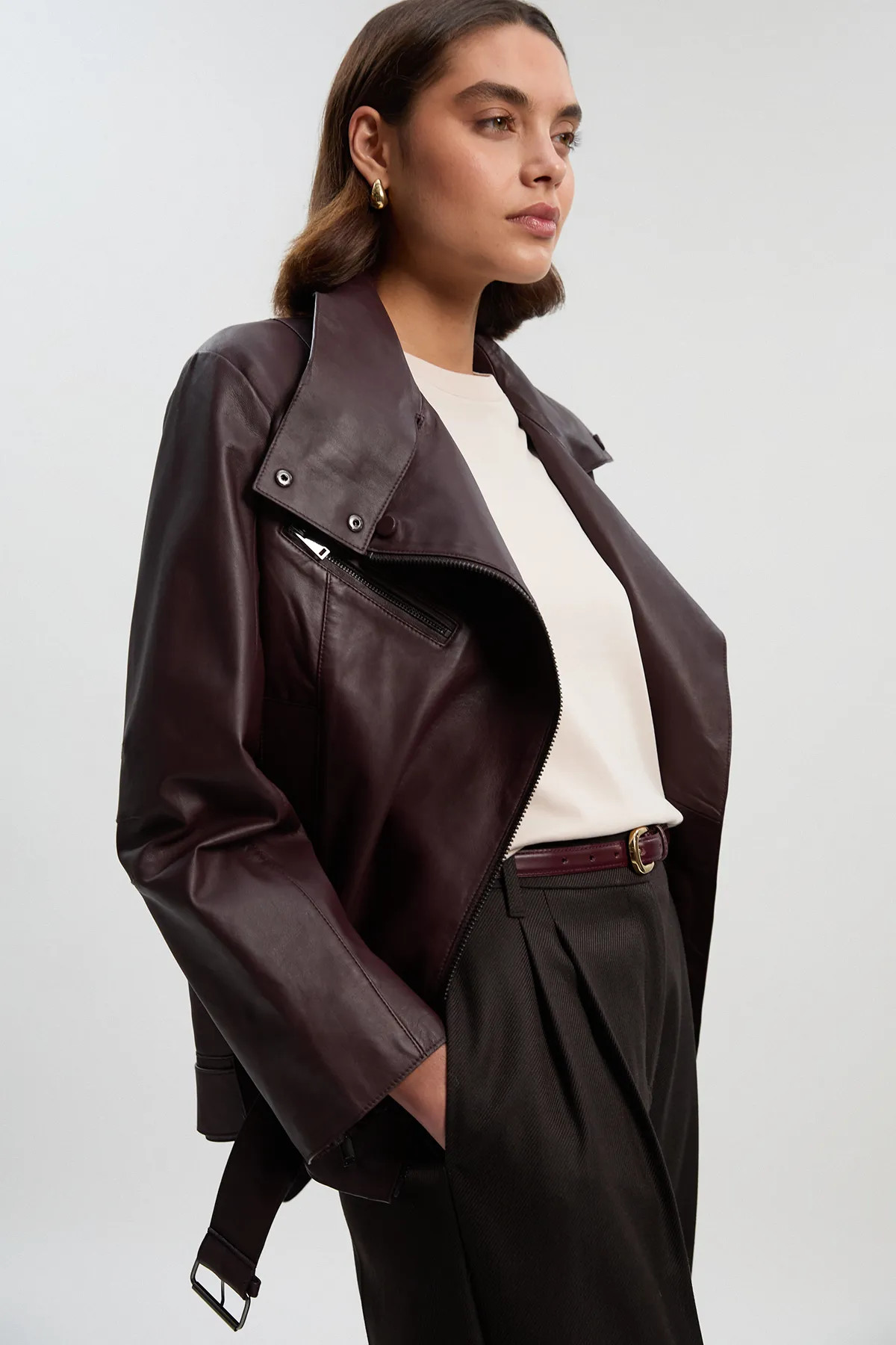 Leather Relaxed Biker Jacket | Karen Millen