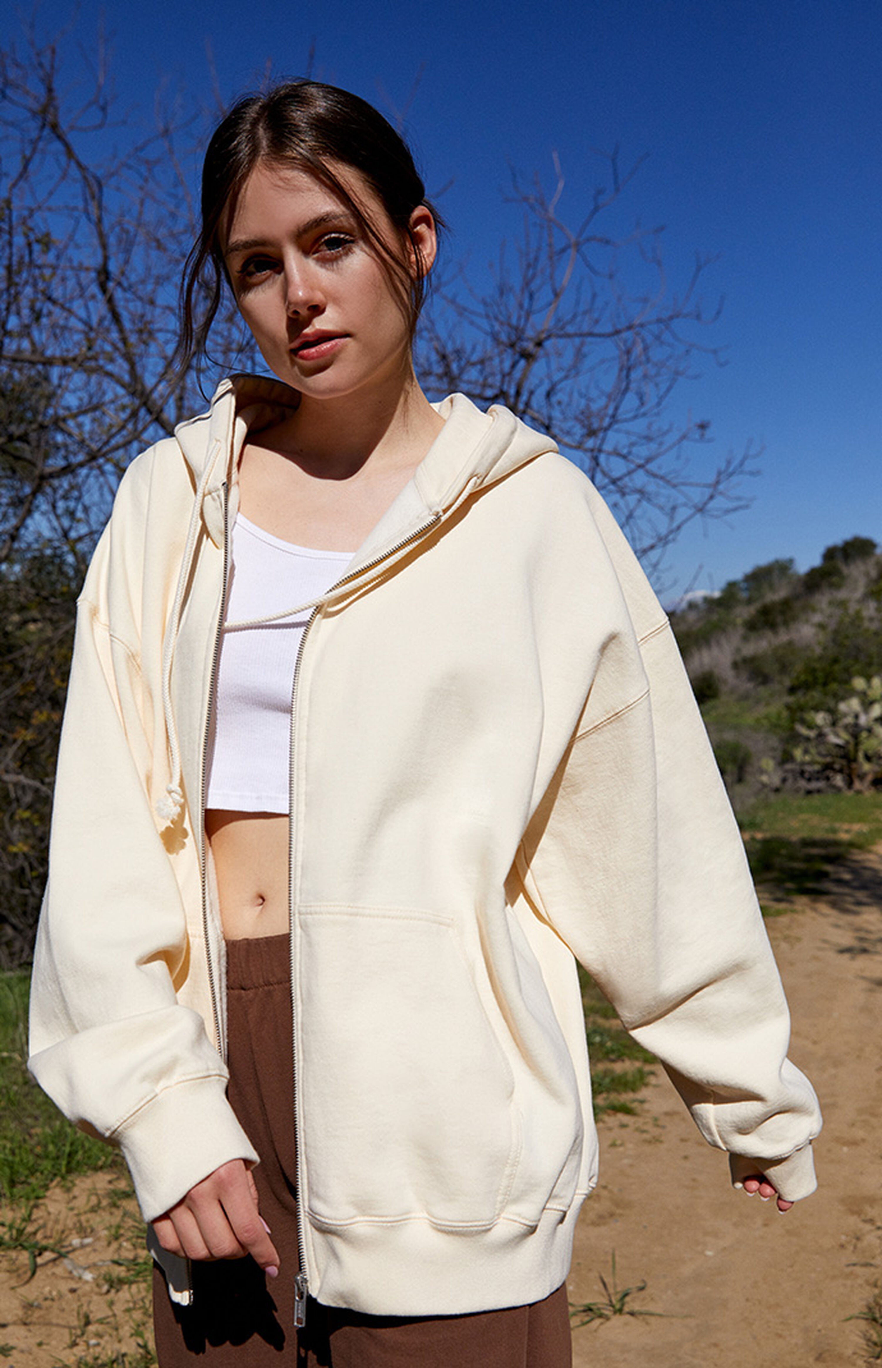 John Galt White Full Zip Oversized Hoodie | PacSun | PacSun