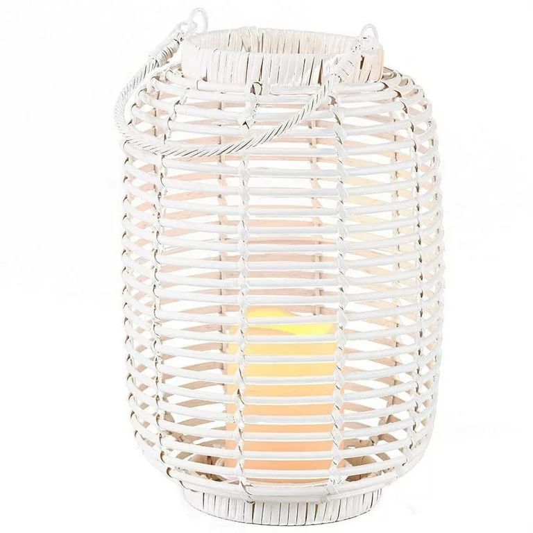 Wicker and Rattan LED Candle Lantern with Cage Look - White - Large | Walmart (US)