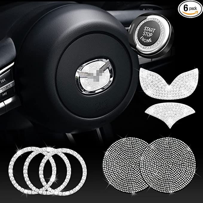 JINGSEN Bling Car Steering Wheel Decorative Diamond Sticker Fit for Mazda,Bling Car Steering Whee... | Amazon (US)