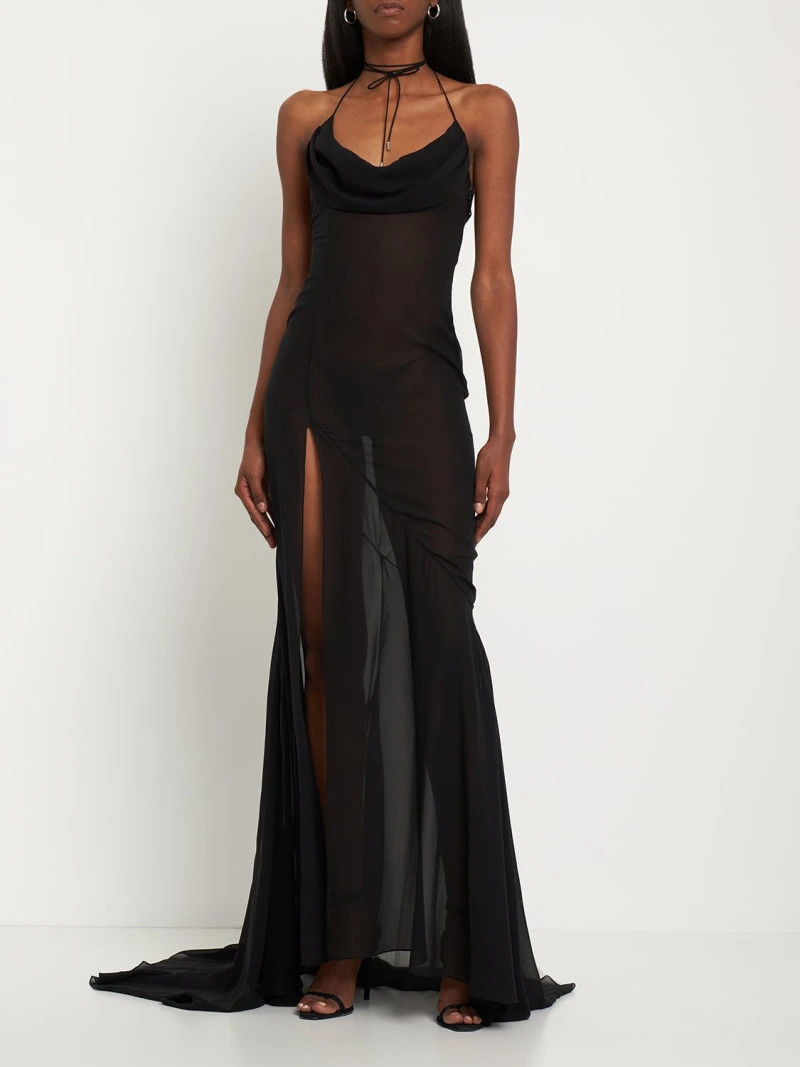 Silk georgette train long dress - Alessandra Rich - Women | Luisaviaroma | Luisaviaroma