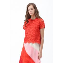 Everyday Fit Full Lace Top in Red | Chicwish