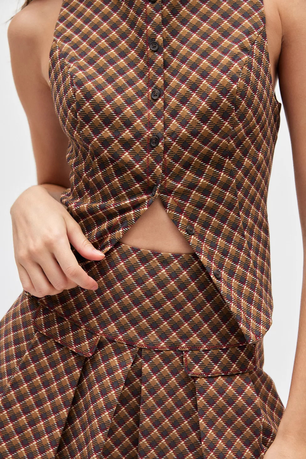 Kimchi Blue Raquel Crop Vest Top & Pleated Mini Skirt Set | Urban Outfitters (US and RoW)