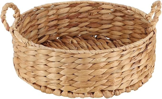 Round Water Hyacinth Storage Baskets for Organizing Round Wicker Basket with Double Handles-Wicke... | Amazon (US)