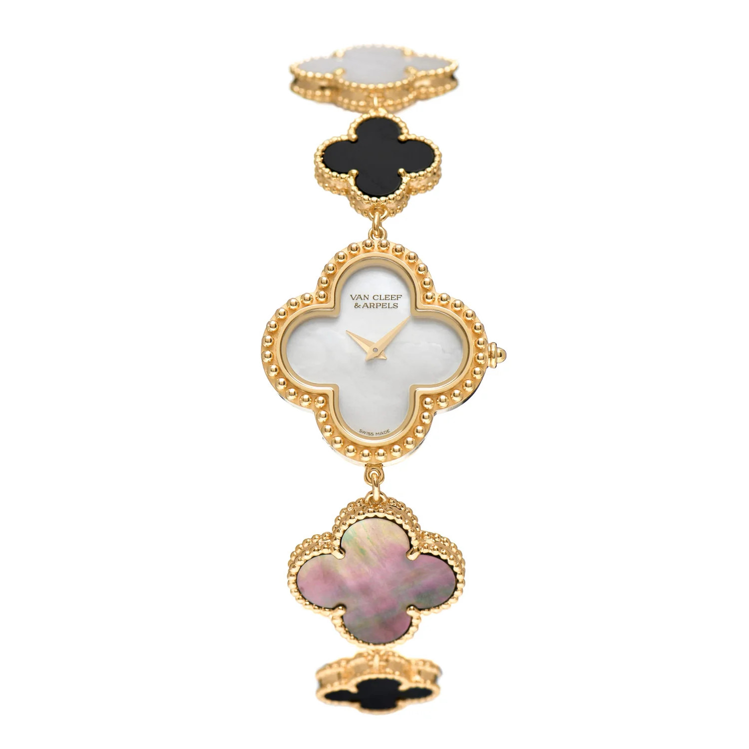 VAN CLEEF & ARPELS 18K Yellow Gold Mother of Pearl Black Onyx 26mm Alhambra Quartz Watch | FASHIO... | Fashionphile