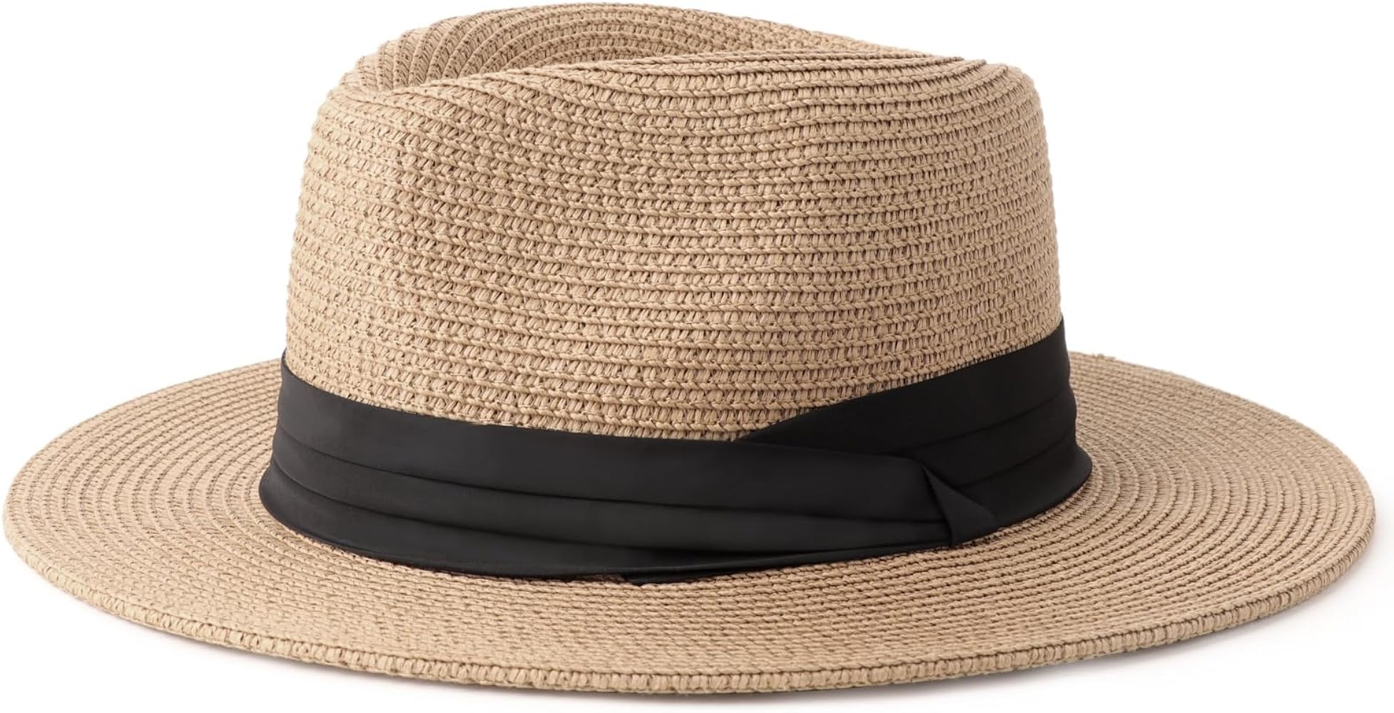 DRESHOW Women Straw Panama Hat Travel Fedora Beach Sun Hat Summer Wide Brim Straw Roll up Hat UPF... | Amazon (US)