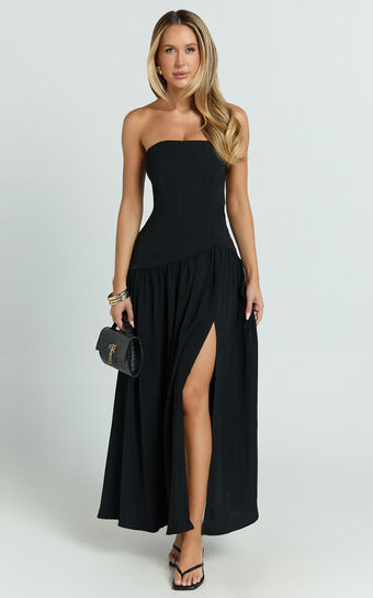 Nadiane Maxi Dress - Strapless Asymmetric Drop Waist Dress in Black | Showpo (US, UK & Europe)