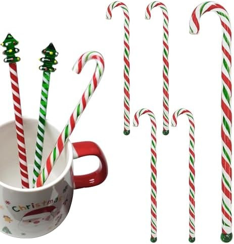 Christmas Candy Cane Glass Stir Sticks - 7.1" Cute Swizzle Stick for Coffee & Cocktails - Festive... | Amazon (US)