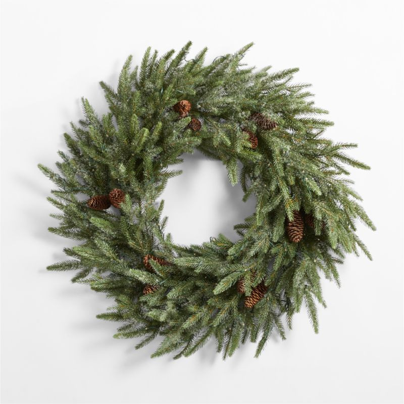 Faux Pre-Lit LED Norway Spruce Wreath 30" | Crate & Barrel | Crate & Barrel