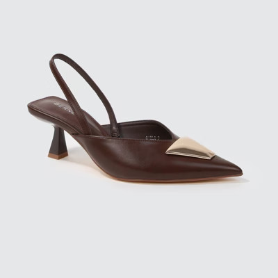 Berness Women's Cielo Faux Leather Slingback Heels with Gold Trapezoid Accent Brown 7.5 | Target
