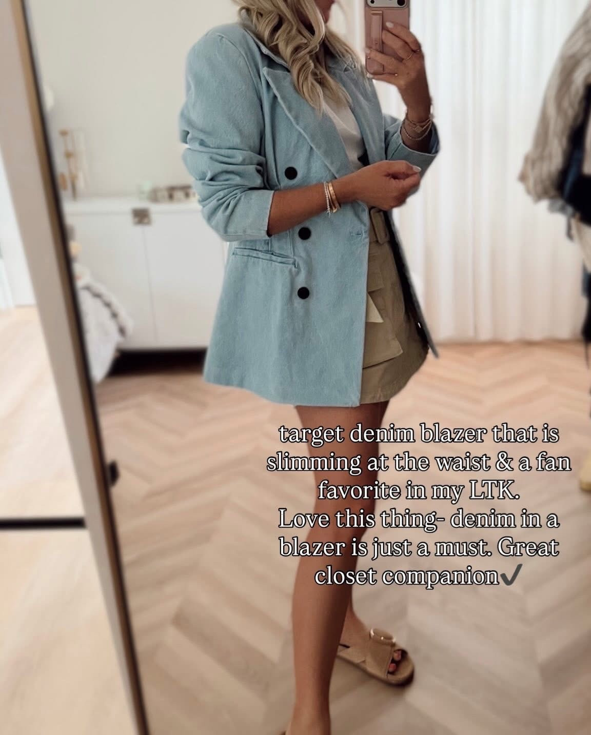 Denim blazer of the season 🤍 the cinched A-line fit is SO good. Wearing a small and planning to keep it open — if you want it closed, I’d size up. Paired with this Target skirt (true to size) and I’m obsessed. Both such good finds ✨ skirt on sale! 



spring outfit. denim blazer. target style. spring staple. a line blazer. affordable fashion. everyday outfit. skirt outfit. neutral style

#LTKSeasonal #LTKWorkwear #LTKootd