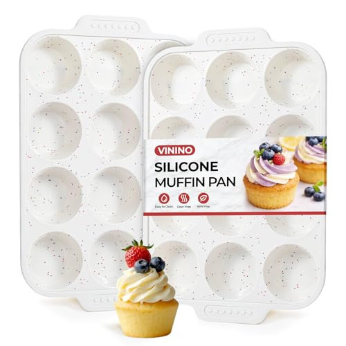 Vinino 2-Pack Silicone Muffin Pan for Baking with Metal Reinforced Frame, 12 Cups Regular Size Silicone Cupcake Pan with Non-Slip Handle, Nonstick Muffin Tray for Oven, BPA Free, Dishwasher Safe | Amazon (US)