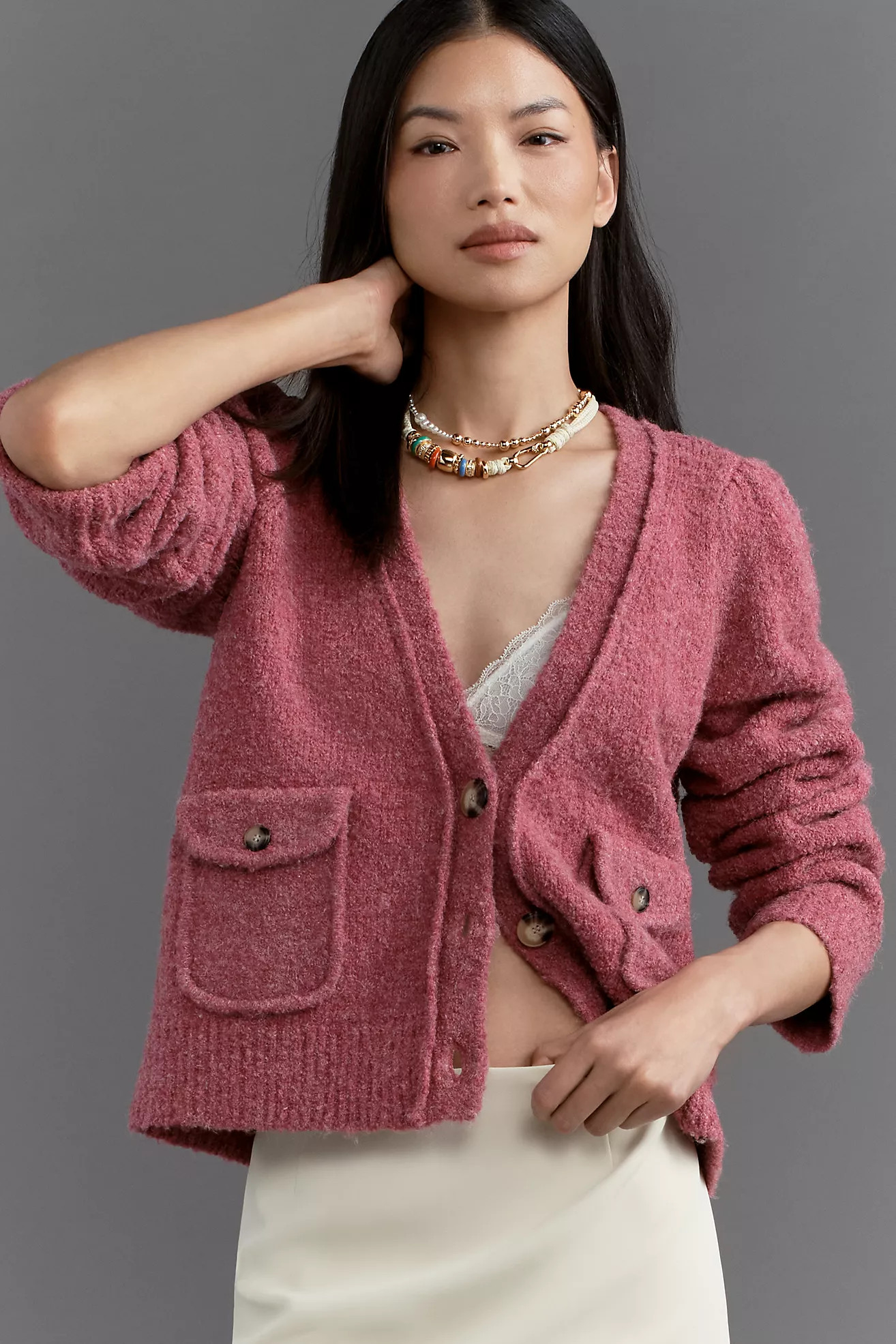 Maeve Long-Sleeve V-Neck Structured Cardigan Sweater | Anthropologie (US)