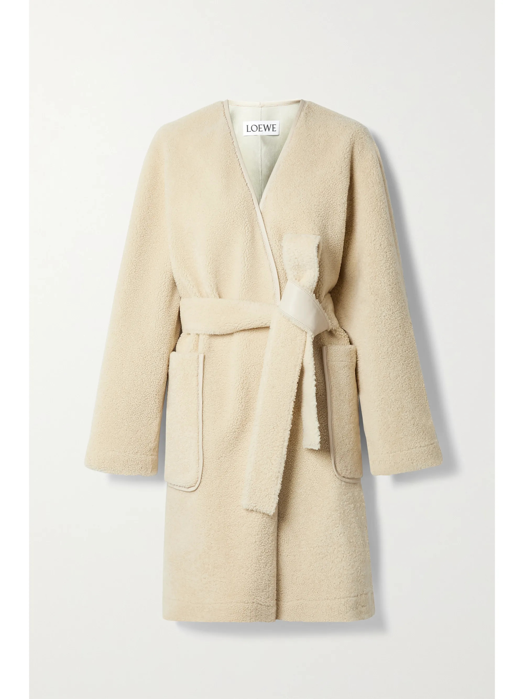 Cream Belted leather-trimmed shearling coat | Loewe | NET-A-PORTER | NET-A-PORTER (UK & EU)