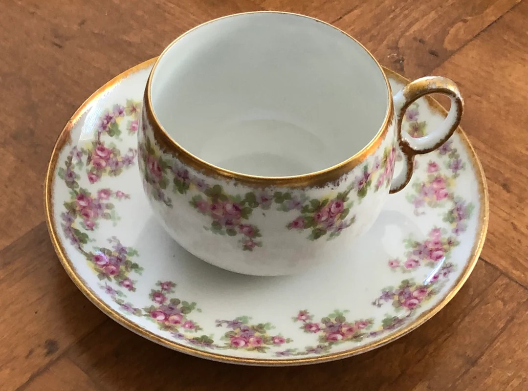 Antique French Limoges by Elite/elite Works Pattern BWD185 Single Pink and Lavender Floral Teacup... | Etsy (US)