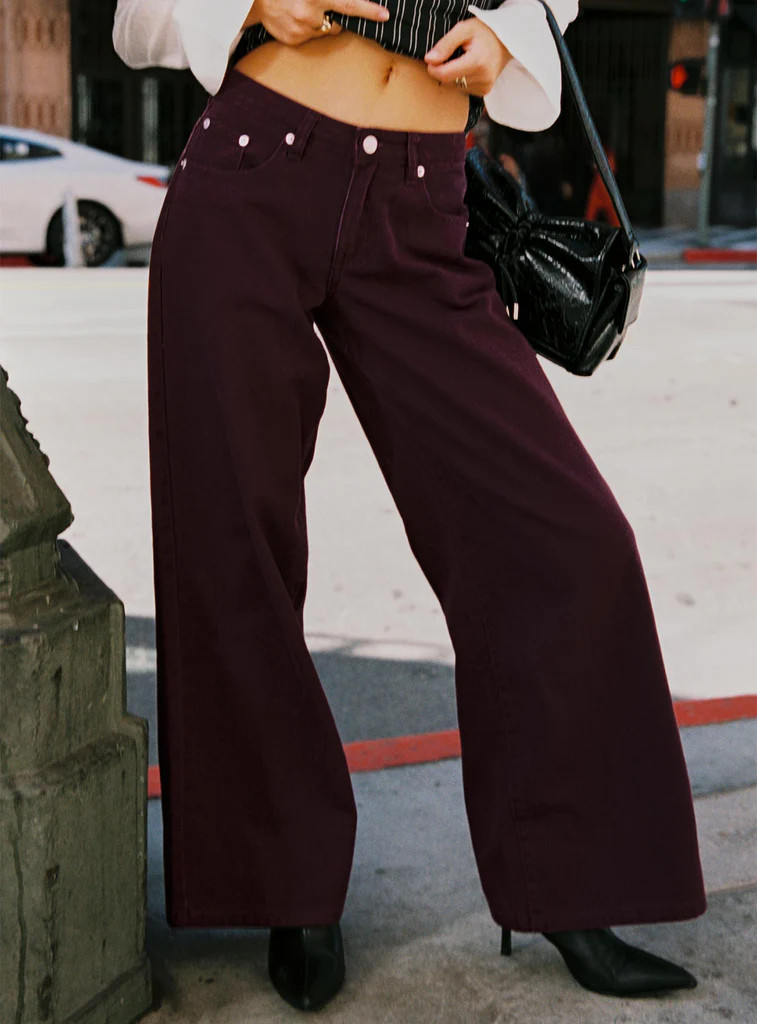 Big News Mid Rise Wide Leg Jeans Currant | Princess Polly US