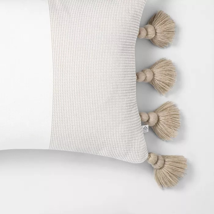 14x20 Textured Colorblock Lumbar Pillow Taupe / Sour Cream - Hearth & Hand™ with Magnolia | Target