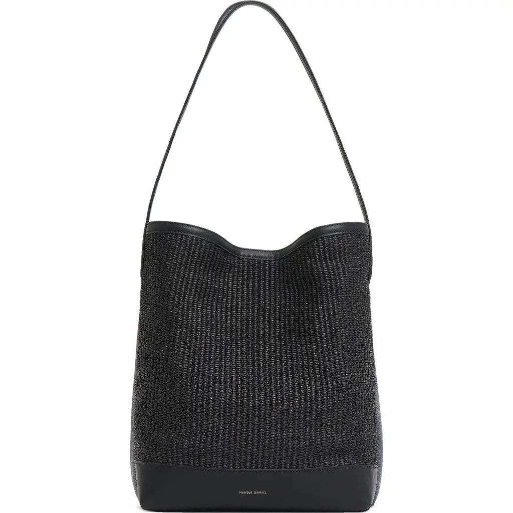 Mansur Gavriel Everyday Cabas Raffia Bag in Black/Black at Nordstrom | Nordstrom
