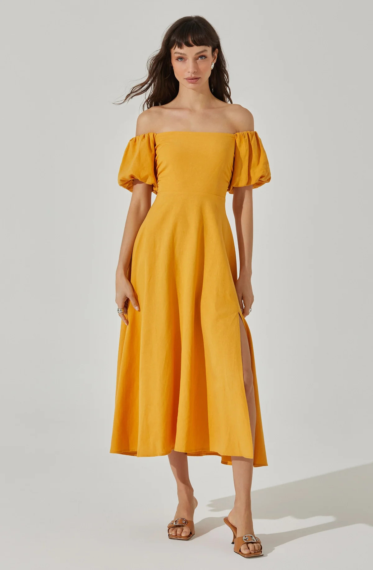 Off Shoulder Puff Sleeve Midi Dress | ASTR The Label (US)