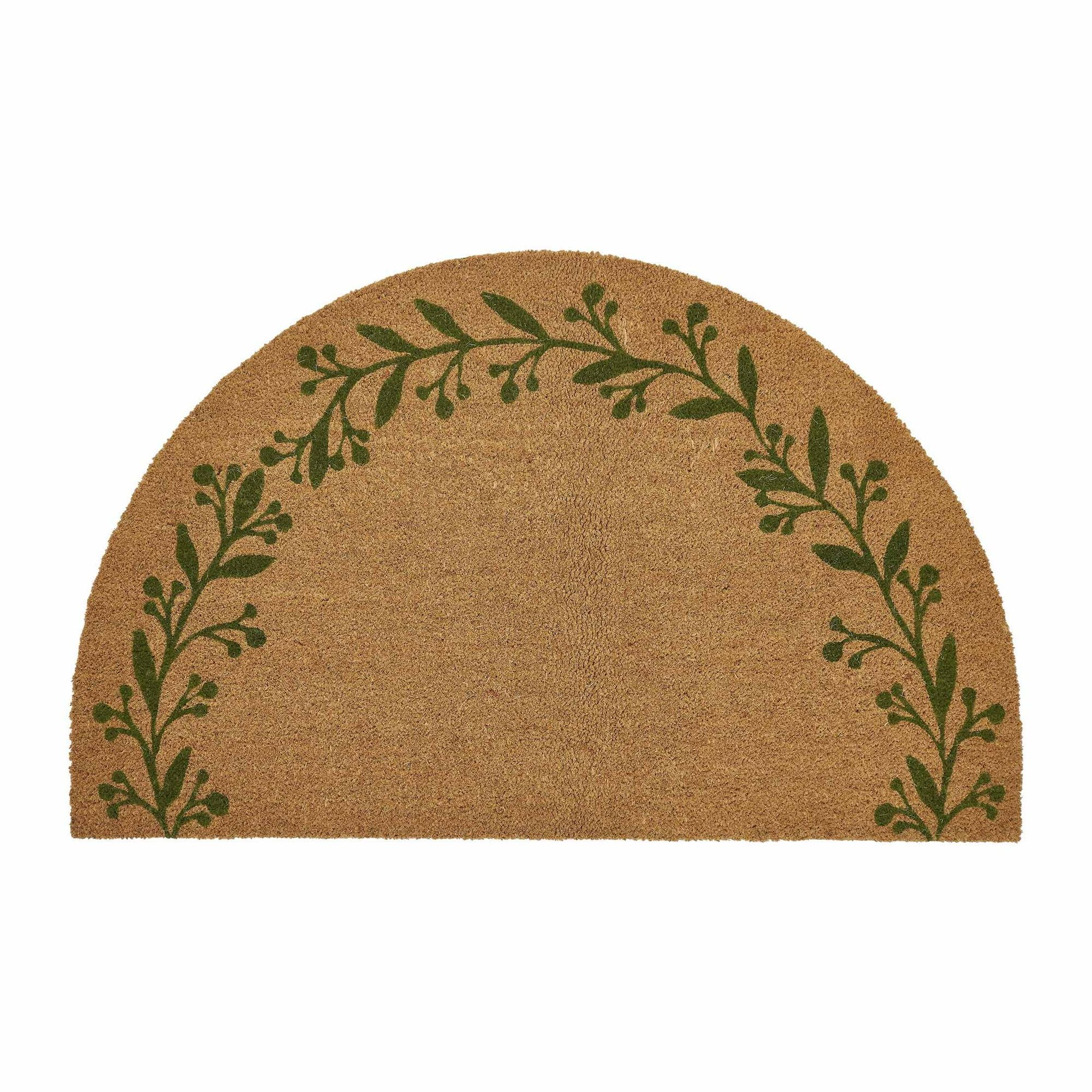 My Texas House Green/Natural Berry Leaf Vine Half Circle Outdoor Coir Doormat, 18" x 30" | Walmart (US)