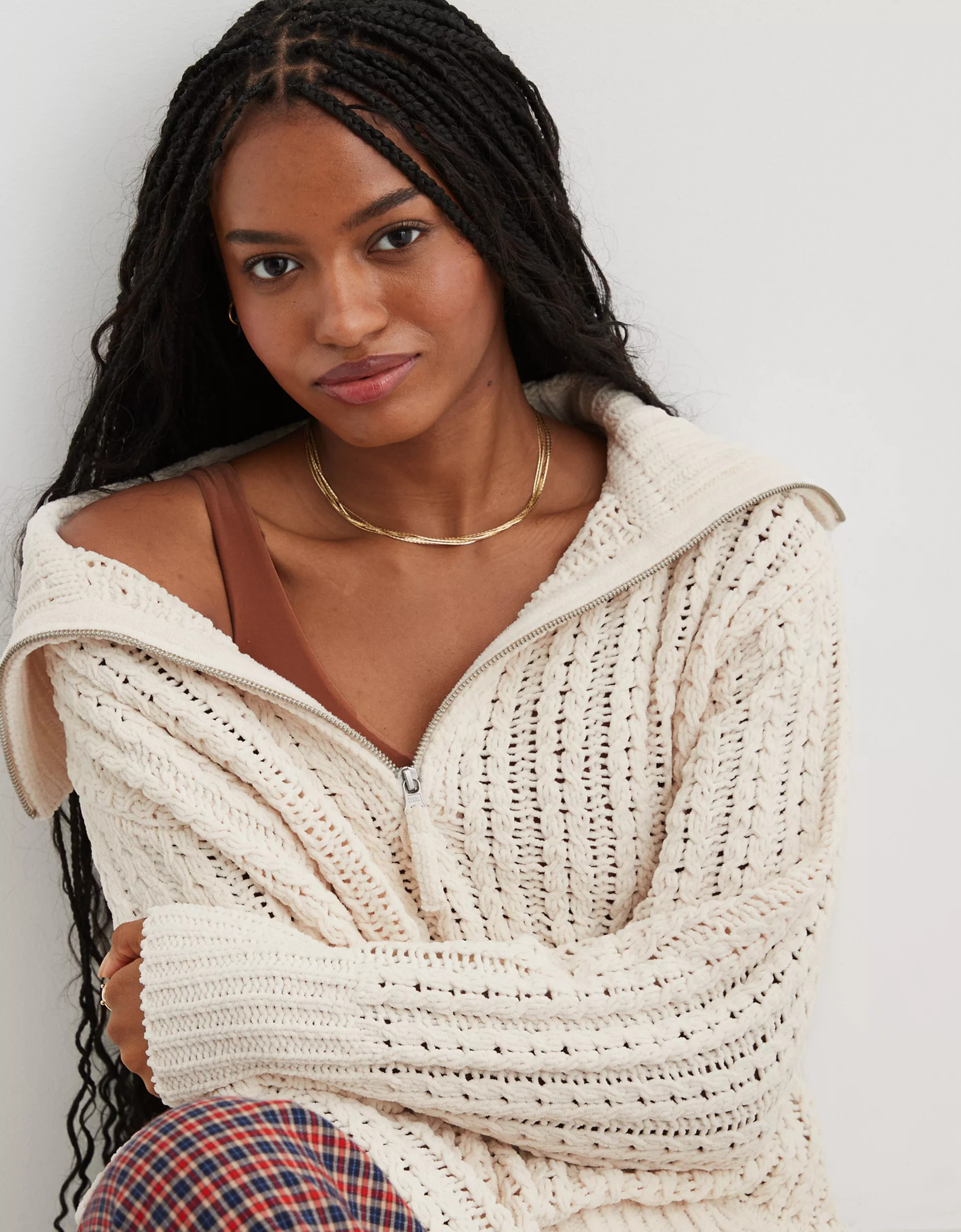 Aerie Cable Car Quarter Zip Sweater | Aerie