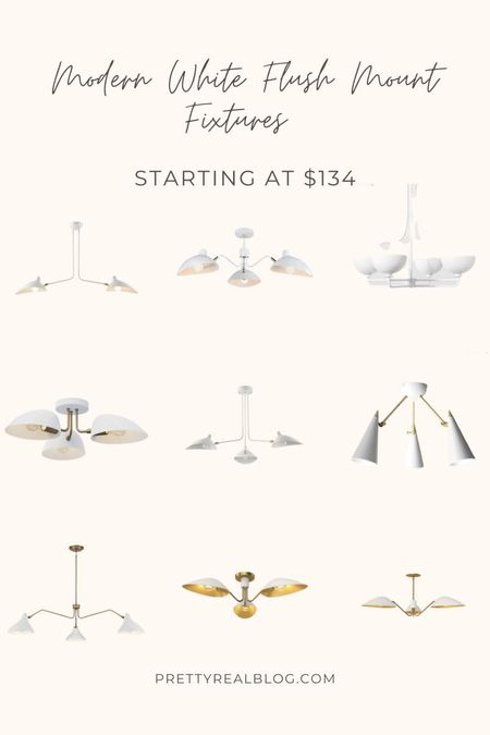 Modern white flush mount light fixtures, semi-flush mount fixtures, white chandeliers, mid-century light fixture, 3 arm white chandelier, Sputnik style chandelier 

#LTKhome