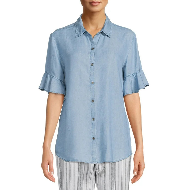 Beach Lunch Lounge Women's Ruffle Sleeve Button Down Shirt | Walmart (US)