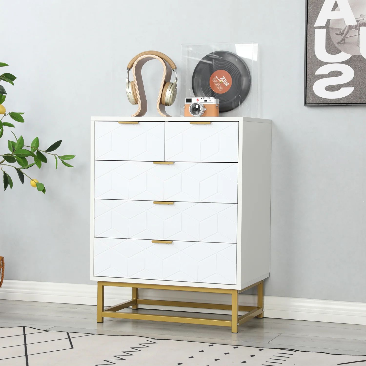 Mellcom 5 Drawer Dresser, Modern White Dresser Chest,Wood Storage Cabinets for Bedroom Living Roo... | Walmart (US)